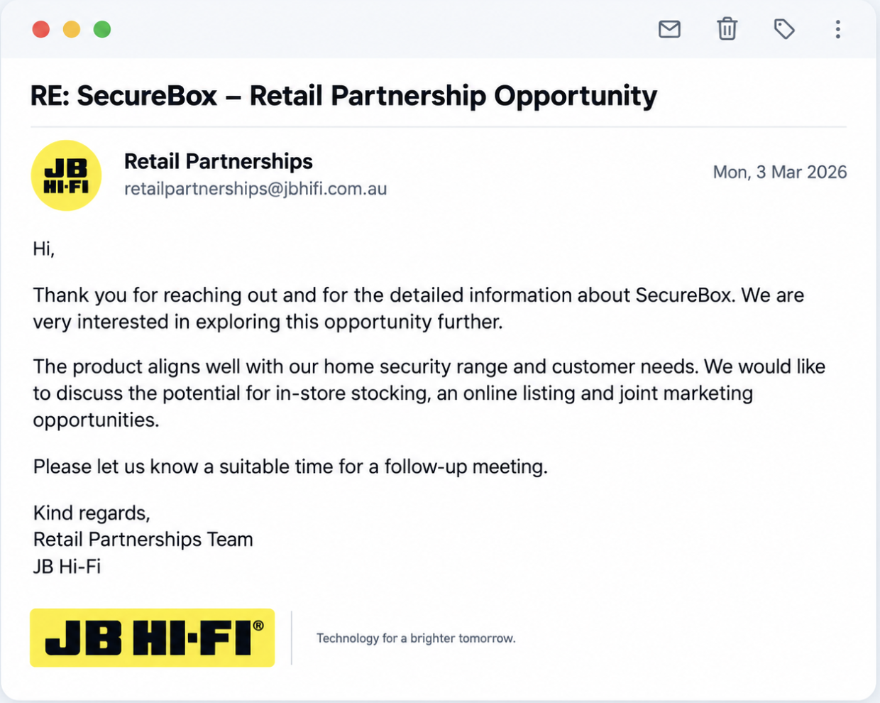 Simulated JB Hi-Fi retail-channel planning communication showing proposed in-store, online and promotional opportunities.