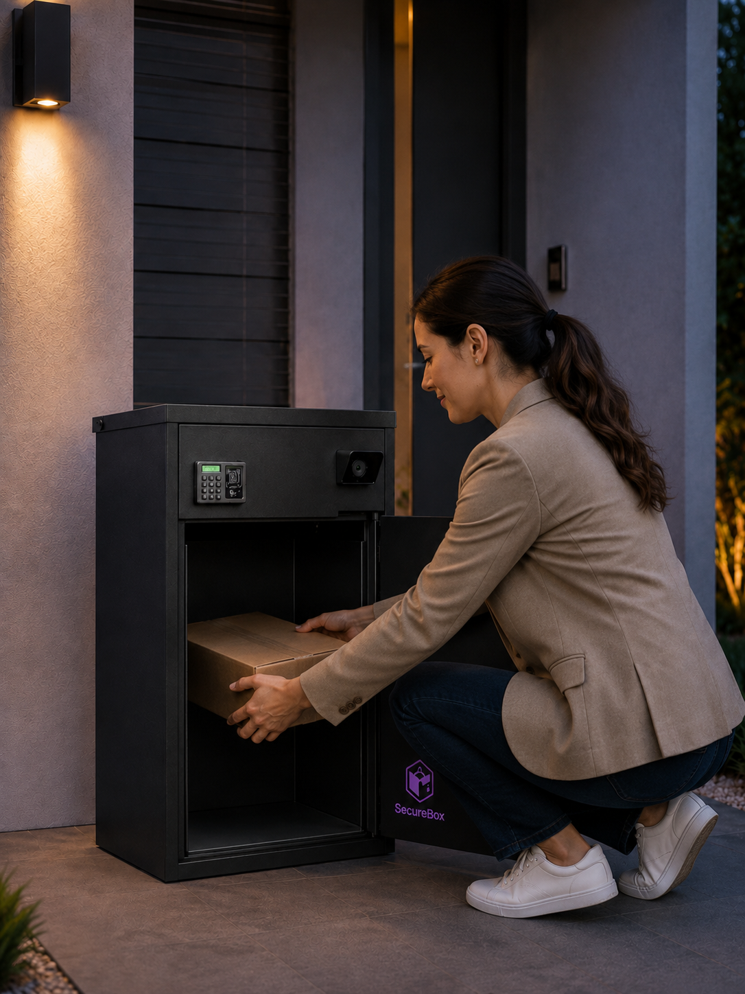 SecureBox owner collecting the parcel from the front door of the unit